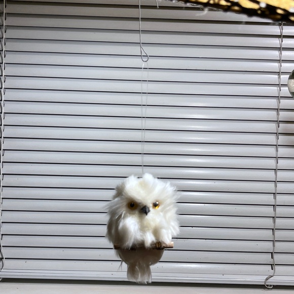 White Baby Owl Figurine Realistic Faux Fur Real Feathers Christmas Tree Ornament - Picture 7 of 9